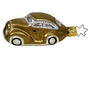 German Blown Glass Gold Car Christmas Ornament Glitter Accents